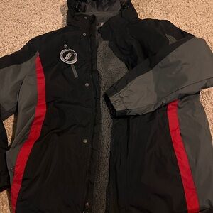 Port Authority Men's Black and Gray Jacket with Red Stripes